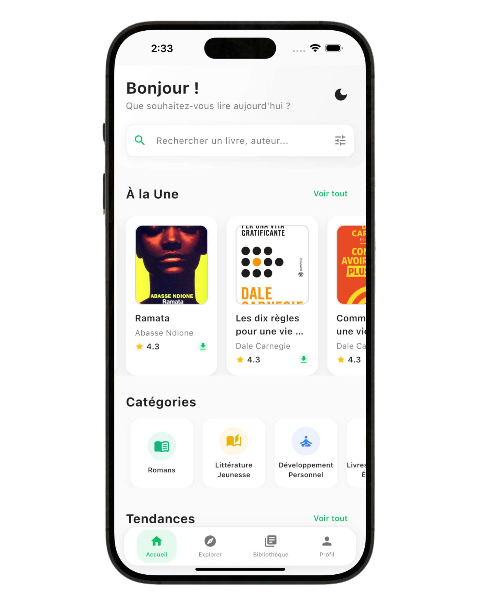 Écran accueil Kaylire